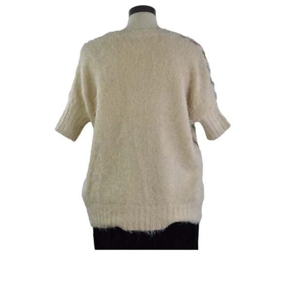 Dex Women sz S Fuzzy Hairy Shirt Chunky Light Brown Multicolor Neckline - Picture 5 of 10